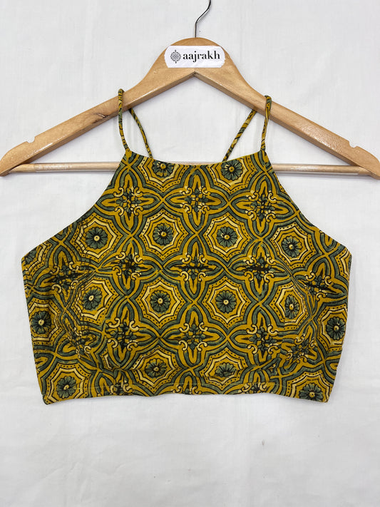 Yellow Green Criss Cross Ajrakh Crop Top