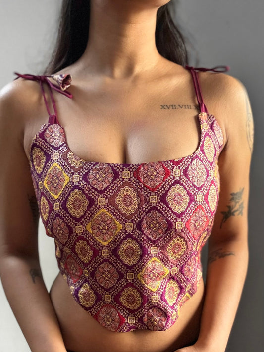 Pink Banarasi Corset Top