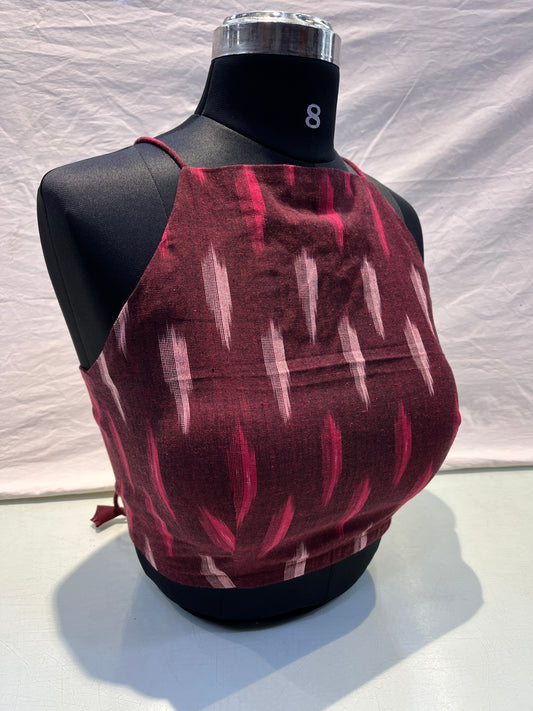 Maroon Ikkat Criss Cross Crop Top